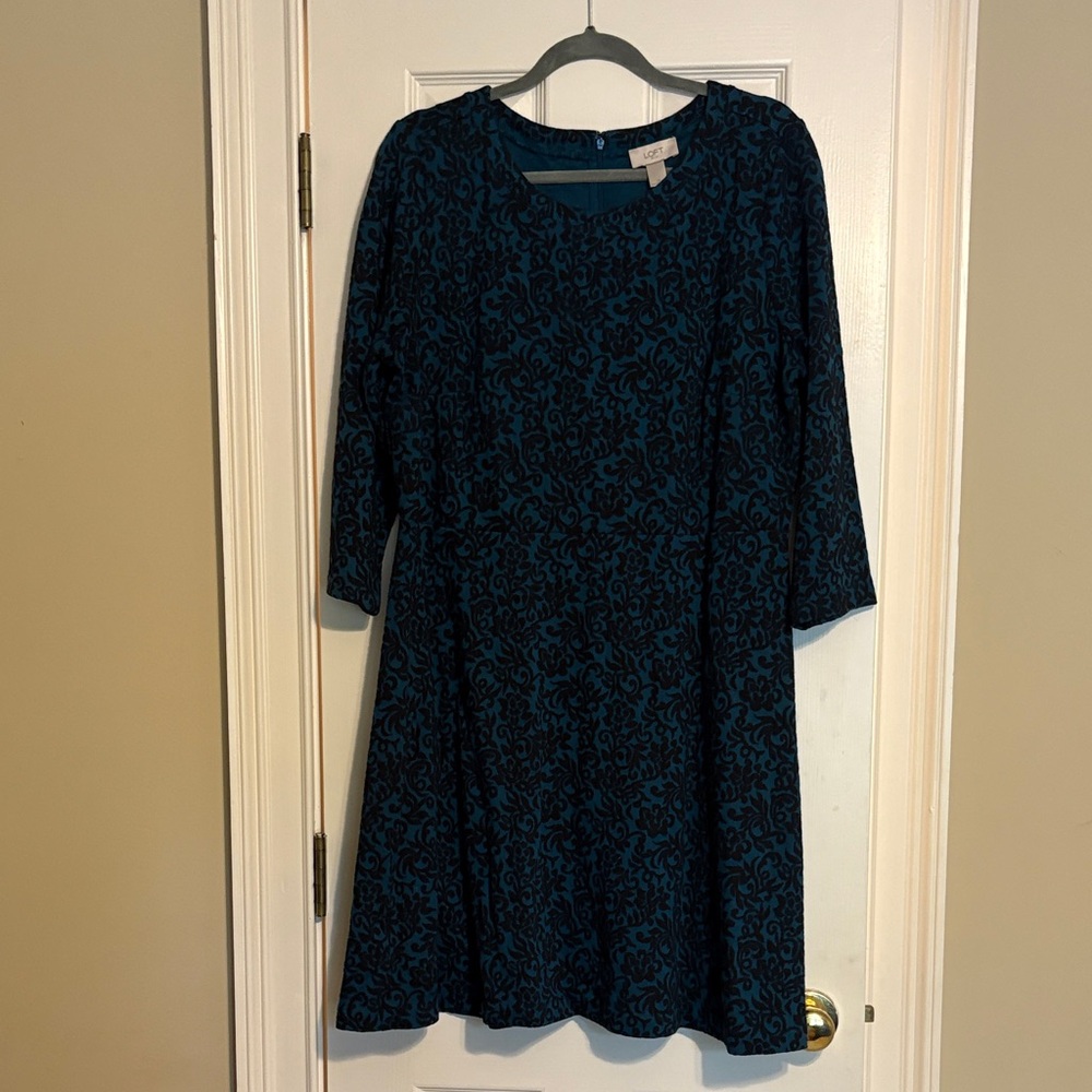 LOFT Teal and Black Long Sleeve Dress